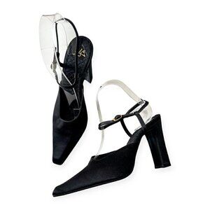 Never worn Vintage Michel Perry Black Satin Evening Pumps ‎ Size 38 EU